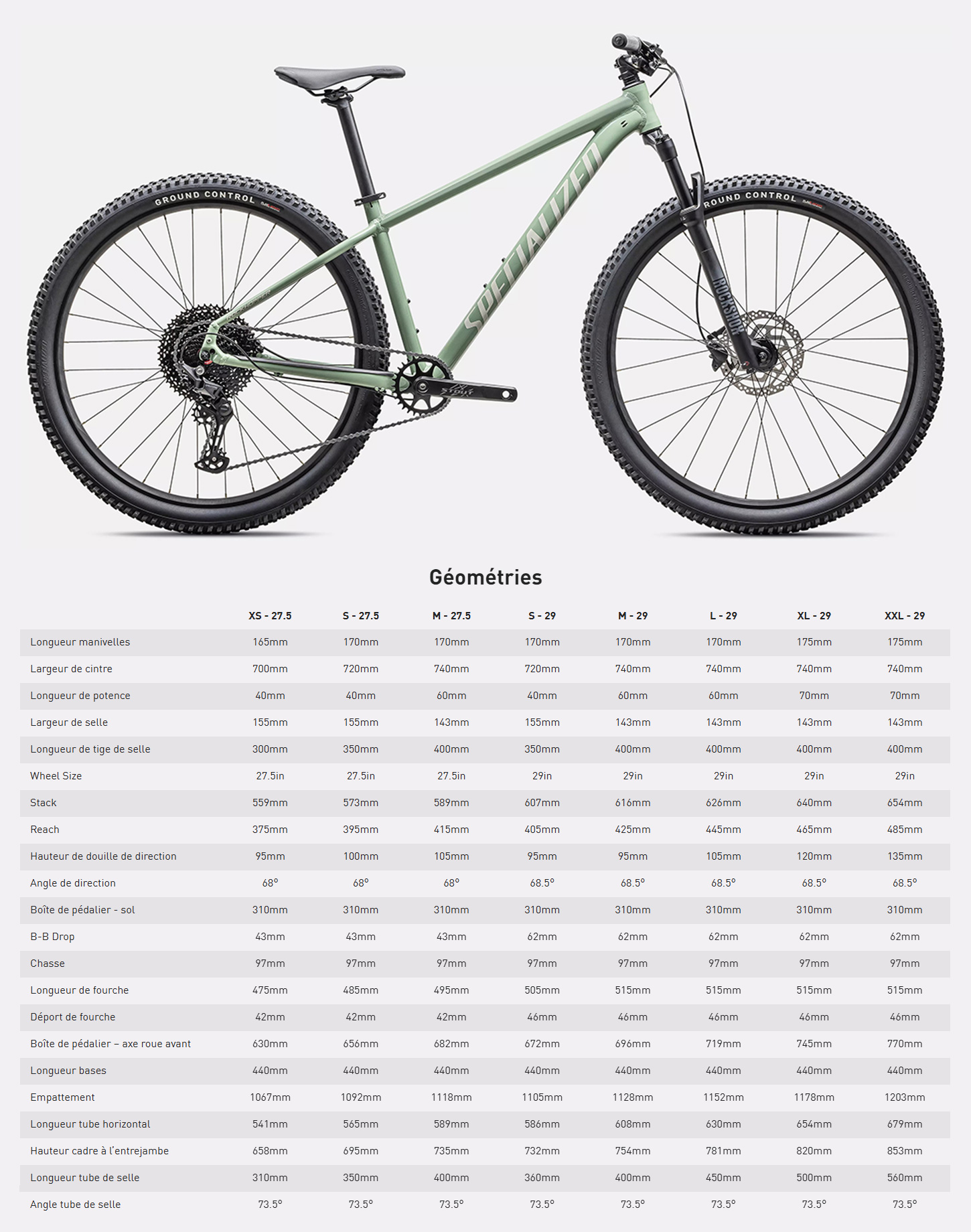 Guide de taille du vélo Rockhopper Comp année 2026